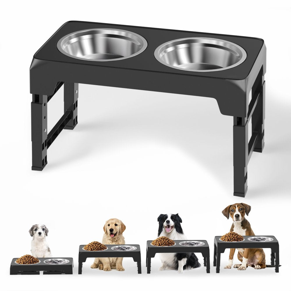 Elevated Dog Bowls with 2 Thick 1.22L Stainless Steel Dog Food Bowls, Raised Dog Bowl Adjusts to 5 Heights (3.2", 8.7", 9.8", 11", 12.2") for Pets Small Medium Large Dogs, Puppy and Cats