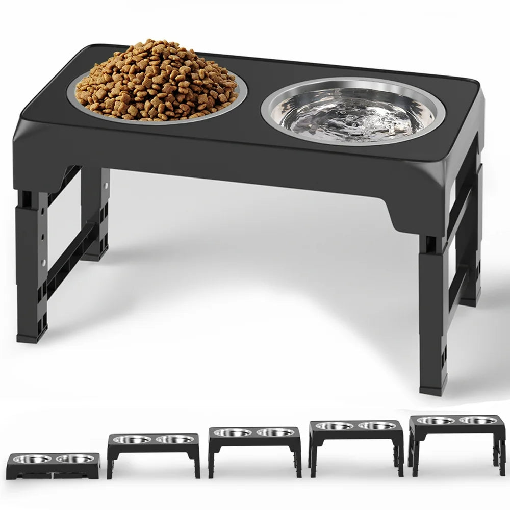 Elevated Dog Bowls with 2 Thick 1.22L Stainless Steel Dog Food Bowls, Raised Dog Bowl Adjusts to 5 Heights (3.2", 8.7", 9.8", 11", 12.2") for Pets Small Medium Large Dogs, Puppy and Cats