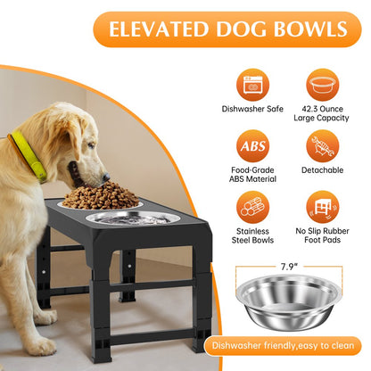 Elevated Dog Bowls with 2 Thick 1.22L Stainless Steel Dog Food Bowls, Raised Dog Bowl Adjusts to 5 Heights (3.2", 8.7", 9.8", 11", 12.2") for Pets Small Medium Large Dogs, Puppy and Cats