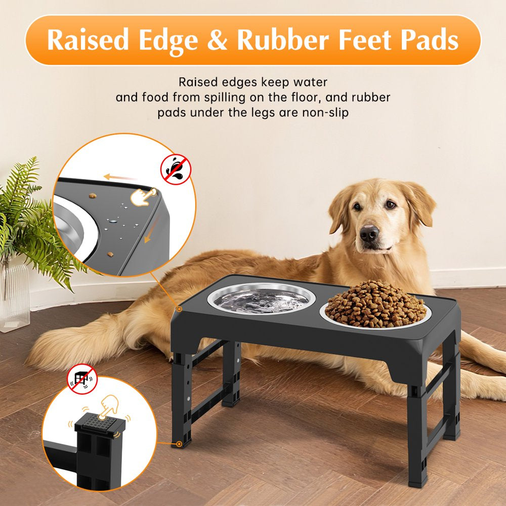 Elevated Dog Bowls with 2 Thick 1.22L Stainless Steel Dog Food Bowls, Raised Dog Bowl Adjusts to 5 Heights (3.2", 8.7", 9.8", 11", 12.2") for Pets Small Medium Large Dogs, Puppy and Cats